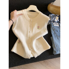 批发实拍秋冬新款花朵刺设计织马甲女外搭韩版甜美减龄毛衣背心上衣女