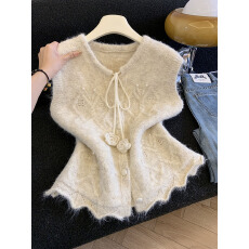 批发实拍高级感<b class='q'>甜美</b>花边拼接坎肩无袖针织马甲背心女秋冬别致绝美上衣