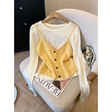 批发实拍减龄针织<b class='q'>吊带</b><b class='q'>背心</b>打底内搭长袖上衣两件套女早秋新款时尚套装