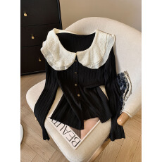 批发实拍新款高端爆款法式荷叶边拼接<b class='q'>娃娃领</b>短款<b class='q'>衬衫</b>女秋季洋气上衣