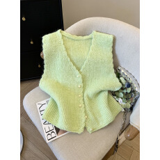 批发实拍秋冬新款韩系简约减龄V领百搭背心宽松显瘦小众无袖上衣女