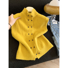 批发实拍双排扣高领马夹针织衫女2025<b class='q'>秋</b>季新款显瘦巨好看外穿毛衣上衣