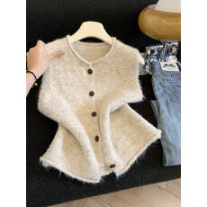 批发实拍单排扣彩点针织开衫马甲女秋冬<b class='q'>新款</b>宽松毛衣外搭坎肩<b class='q'>背心</b>上衣