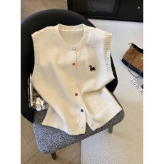 批发实拍甜美腊肠狗刺绣针织马甲女春秋款独特坎肩马夹<b class='q'>毛衣</b>针织衫<b class='q'>背心</b>