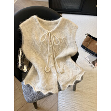 批发实拍高级感<b class='q'>甜美</b>花边拼接坎肩无袖针织马甲背心女秋冬别致绝美上衣