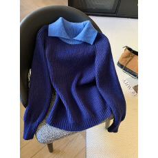 批发实拍秋冬<b class='q'>新款</b>娃娃领撞色毛衣女士短款<b class='q'>新款</b>设计感内搭宽松针织打底