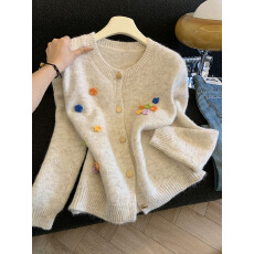 批发实拍2025秋冬新款立体花朵针织开衫女法式甜美宽松长袖毛衣<b class='q'>外套</b>