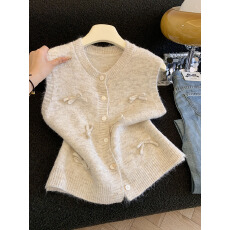 批发实拍韩系<b class='q'>甜美</b>蝴蝶结马甲背心女2025秋季新款高级感洋气针织上衣