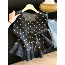 批发实拍波点无袖<b class='q'>甜美</b>针织马甲女冬季新款韩版时尚圆领宽松小清新坎肩