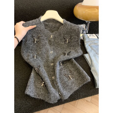 批发实拍亮片蝴蝶结针织背心马甲女秋<b class='q'>冬</b>2025短款叠穿坎肩马夹上衣女