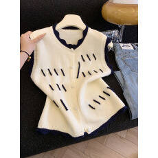 批发实拍2025秋<b class='q'>冬</b>新品马甲无袖百搭休闲手工花边撞色毛衣针织上衣女