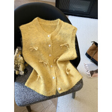 批发实拍韩系<b class='q'>甜美</b>蝴蝶结马甲背心女2025秋季新款高级感洋气针织上衣