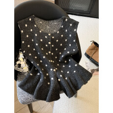 批发实拍波点无袖<b class='q'>甜美</b>针织马甲女冬季新款韩版时尚圆领宽松小清新坎肩