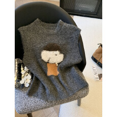 批发实拍慵懒风小狗提花针织无袖马甲女秋冬季叠穿减龄百搭<b class='q'>通勤</b>背心潮