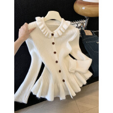 批发实拍温柔风<b class='q'>荷叶边</b>针织开衫女2025秋冬季时尚百搭显瘦<b class='q'>毛衣</b>长袖上衣