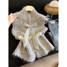 批发实拍<b class='q'>甜美</b>风蝴蝶结针织开衫女2026新款独特漂亮裙摆背心马甲上衣