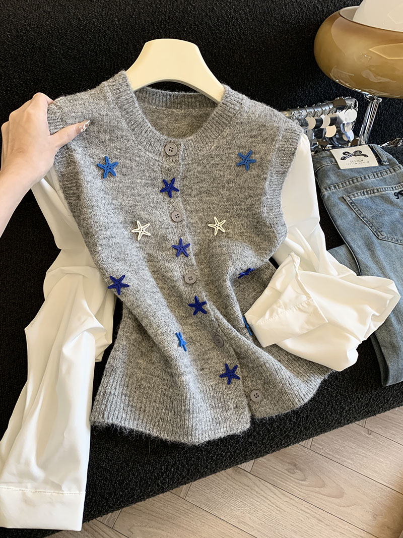 MY16867# 星星刺绣毛衣多巴胺穿搭慵懒软糯针织上衣女裝貨源服裝批發