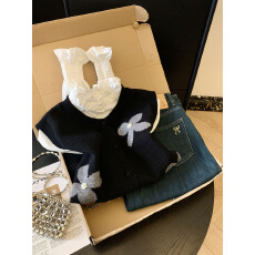 批发实拍早春韩系圆领花朵刺绣针织马甲女开衫衬衣背心时尚两件套上衣