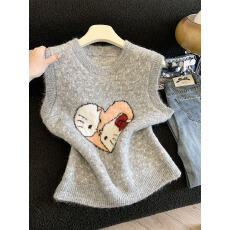 批发实拍2026春装新款<b class='q'>甜美</b>卡通爱心小猫马甲女针织背心可爱外穿坎肩
