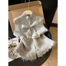 批发实拍<b class='q'>甜美</b>风蝴蝶结针织开衫女2026新款独特漂亮裙摆背心马甲上衣