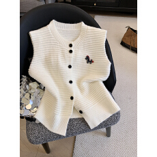批发实拍新款刺绣小马背心女冬<b class='q'>百搭</b>马甲宽松短款叠穿针织无袖坎肩上衣