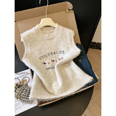 批发实拍<b class='q'>甜美</b>风刺绣针织马甲背心女春秋宽松外穿叠穿外搭毛衣坎肩上衣