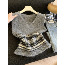 批发实拍泡菜馆韩国冬季新款法式复古通勤<b class='q'>百搭</b>混色纱线叠穿针织马甲女