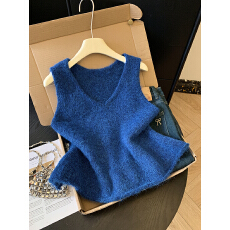 批发实拍文艺叠穿秋冬简约<b class='q'>百搭</b>V领修身纯色无袖马甲坎肩针织衫上衣女