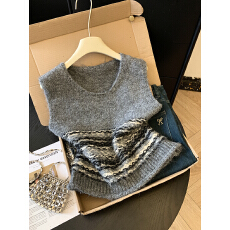 批发实拍泡菜馆韩国冬季新款法式复古通勤<b class='q'>百搭</b>混色纱线叠穿针织马甲女