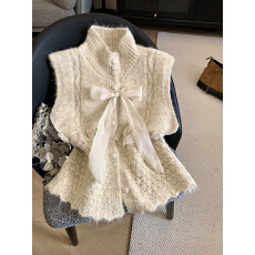 批发实拍<b class='q'>甜美</b>风蝴蝶结针织开衫女2026新款独特漂亮裙摆背心马甲上衣