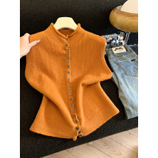 批发实拍卷边立领毛衣马甲背心叠穿女秋<b class='q'>冬</b>内搭外穿针织马夹坎肩上衣