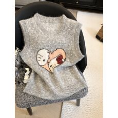 批发实拍2026春装新款<b class='q'>甜美</b>卡通爱心小猫马甲女针织背心可爱外穿坎肩