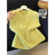 批发实拍软糯糯<b class='q'>手工</b>钩花朵圆领无袖叠穿<b class='q'>毛衣</b>马甲女春季针织衫背心上衣