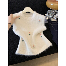 批发实拍<b class='q'>甜美</b>花朵针织马甲背心女春秋季新款宽松外穿马夹叠穿毛衣坎肩