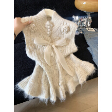 批发实拍立体花朵蝴蝶结毛衣马甲女春季2026新款百搭坎肩背心上衣女