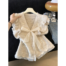 批发实拍独特漂亮蝴蝶结针织马甲女2026春新款叠穿时髦绝美无袖小上衣