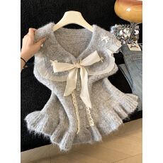 批发实拍蝴蝶结针织马甲女春季新款<b class='q'>甜美</b>风外穿单排扣叠穿背心马甲女