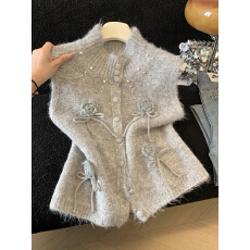 批发实拍新款春季漂亮巨好看时髦洋气气质设计感立体花针织马甲上衣妇