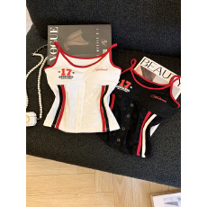 批发<b class='q'>实拍</b>辣妹<b class='q'>运动</b>风吊带背心女夏季新款字母印花蕾丝提花洋气个性上衣