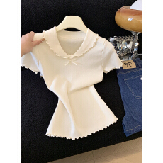 批发实拍春季新款减龄百搭花边娃娃领<b class='q'>套头毛衣</b>打底衫女小个子上衣