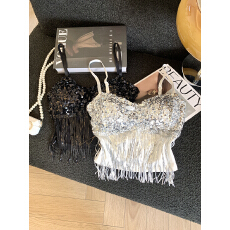 批发实拍夏季新款辣妹风流苏<b class='q'>亮片</b>拼接吊带<b class='q'>背心</b>修身<b class='q'>显瘦</b>固定带胸垫百搭