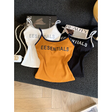 批发实拍字母印花吊带背心女2026夏季外穿辣妹带胸垫<b class='q'>修身</b>撞色内搭上衣