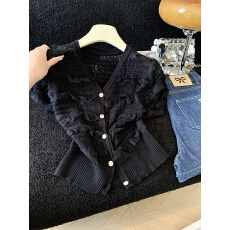 批发实拍毛针织衫简约休闲单排扣淑女蝙蝠袖中袖2026年夏季新款女装