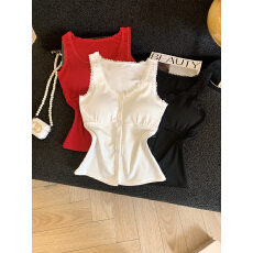 批发实拍蕾丝边纽扣无袖吊带背心女夏季内搭外穿带胸垫修身显瘦上衣潮