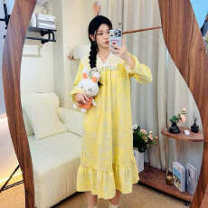 批发实货 带胸垫可外穿长袖睡裙女春<b class='q'>秋</b>季蕾丝花边甜美中长款家居服夏