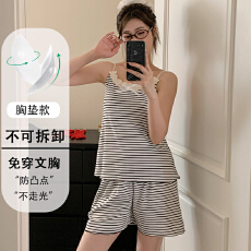 批发实货 胖mm大码带胸垫<b class='q'>睡衣</b>女宽松<b class='q'>性感</b>吊带短裤ins风无袖两件套<b class='q'>夏季</b>