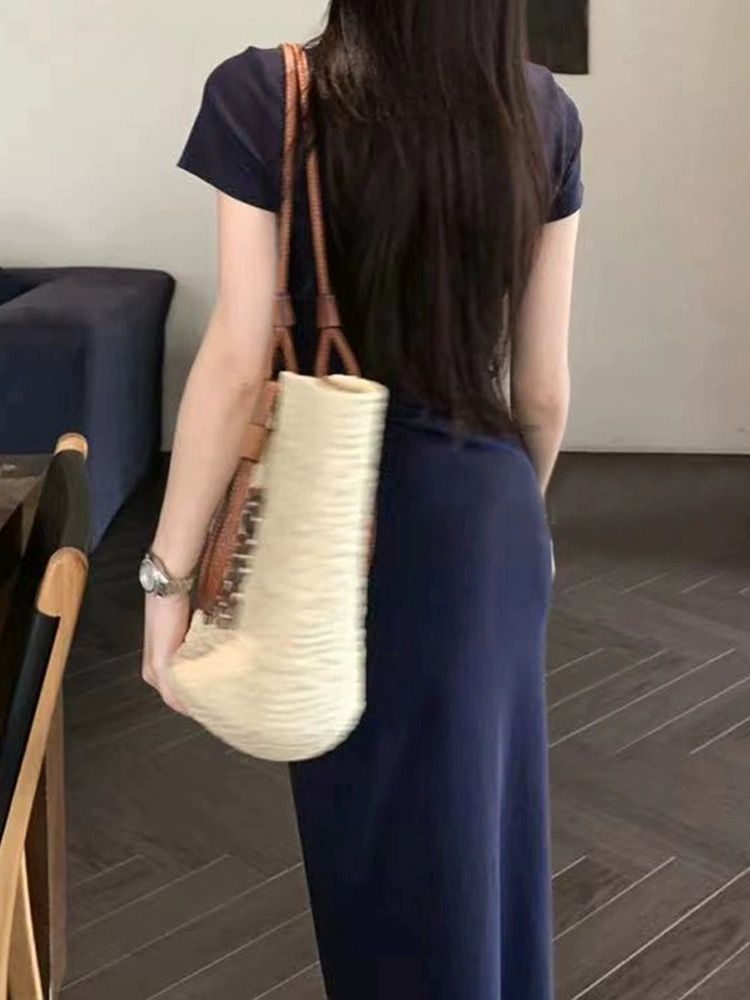 French blue hip-covered dress for women in summer new high-end style waist-hugging and slimming temperament fish tail long skirt
