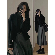 批发赫本风短款毛呢外套女秋冬加厚小个子西装<b class='q'>双面</b><b class='q'>羊绒</b>高级感呢子<b class='q'>大衣</b>