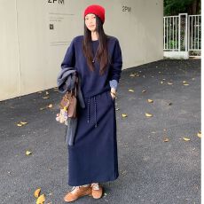 批发大码圆领卫衣高腰显瘦半身裙两件套女新款一整套时尚套装裙子
