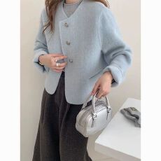 批发2025年小香风马卡龙色系羊绒大衣女短款气质韩版圆领羊毛外套